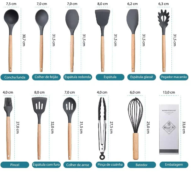 Utensílios de Silicone Kit de 12