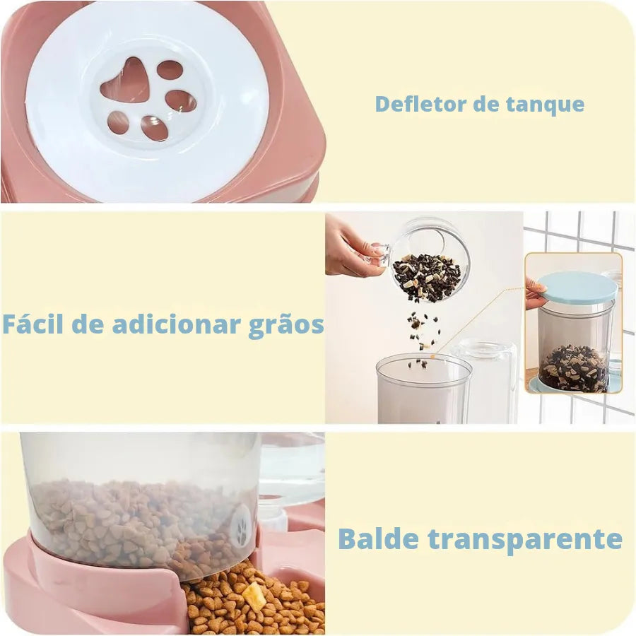 Comedouro e Bebedouro Automático 2 em 1 Gatos e Cães
