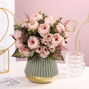 Buquê de Peônias Artificiais de Seda para Decoração de Casa, Casamento e Festas