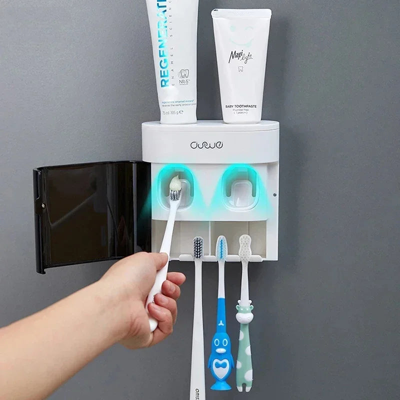 Dispenser e Suporte Automático de Escova e Pasta de Dente